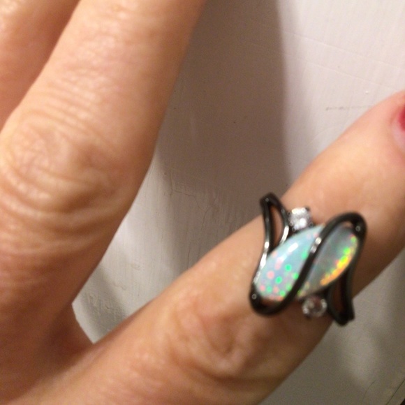 Jewelry - Black Rhodium Plated Created Fire Opal with cubic zirconia sz 8